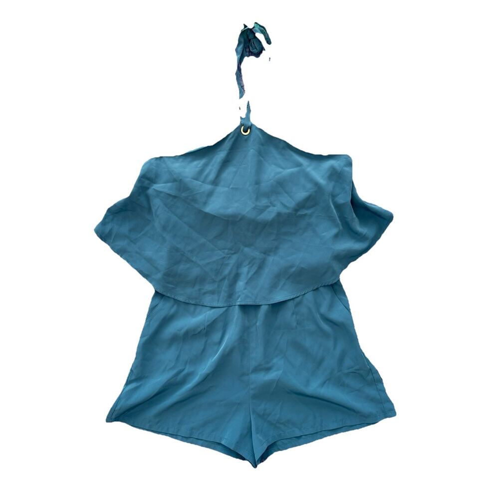 Wren & Willa Blue Silky High Neck Romper NWT Size Small Runway & Rose Jumpsuit